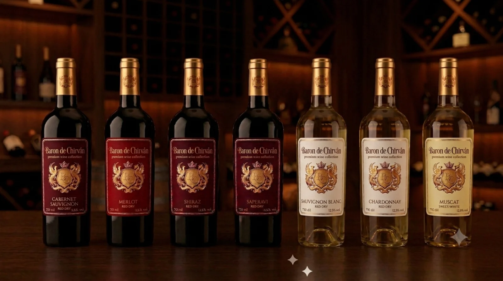 The seven wines of the Barón de Chirvân collection